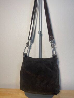 Lynn Tallerico Kelly Chocolate Brown Suede Leather Shoulder Crossbody Bag USA
